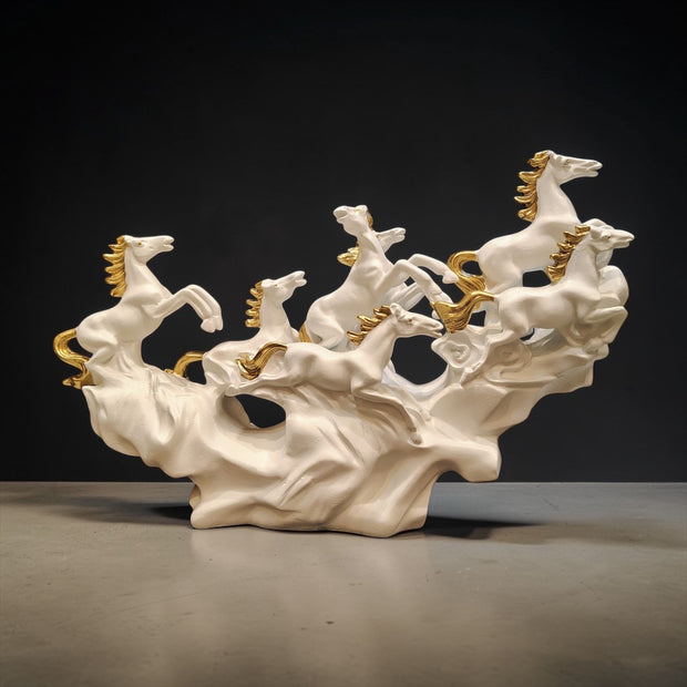 SEVEN HORSES GOOD LUCK STATUE