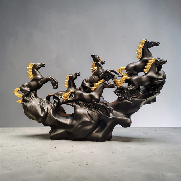 SEVEN HORSES GOOD LUCK STATUE